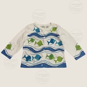 Vintage Design Options L Fish Sequin Cardigan | Rare Coastal Grandma Cottagecore